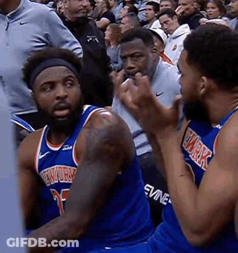 A Basketball Player Wearing A New York Jersey GIF