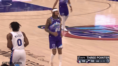 A Basketball Player Wearing A Number 0 Jersey Stands On A Court GIF