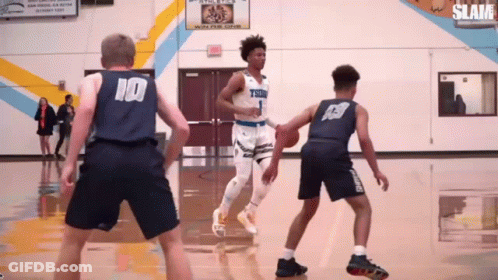 A Basketball Player Wearing A Number 10 Jersey Dribbles The Ball GIF