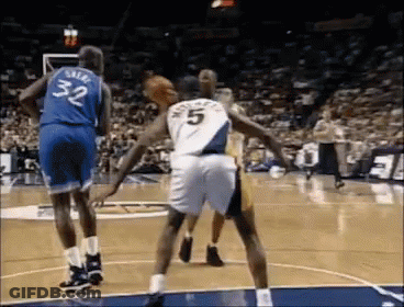 A Basketball Player Wearing A Number 5 Jersey Stands On The Court GIF