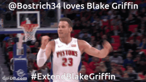 A Basketball Player Wearing A Pistons Jersey Celebrates GIF