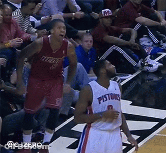 A Basketball Player Wearing A Pistons Jersey Is Standing On The Court GIF