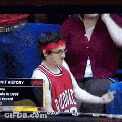 A Basketball Player Wearing A Red Jersey That Says ' Chicago ' On It GIF