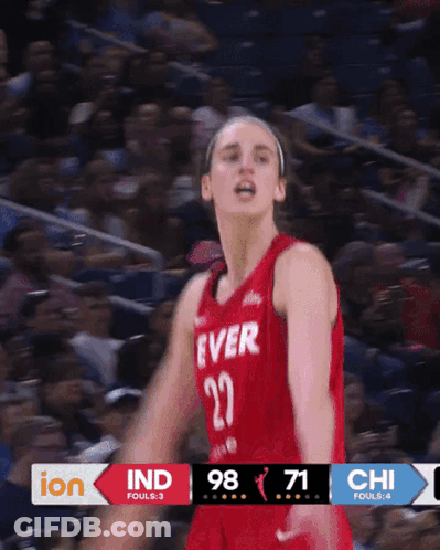 A Basketball Player Wearing A Red Jersey That Says Ever GIF