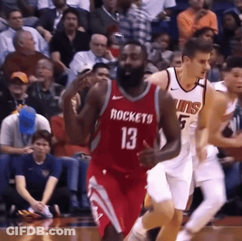 A Basketball Player Wearing A Red Jersey That Says Rockets 13 GIF
