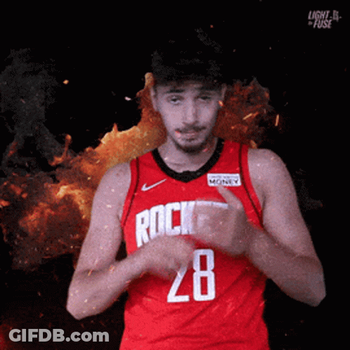 A Basketball Player Wearing A Red Jersey With The Number 28 GIF