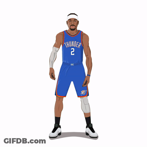 A Basketball Player Wearing A Thunder Jersey And Shorts GIF