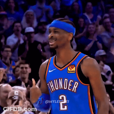 A Basketball Player Wearing A Thunder Jersey Giving A Thumbs Up GIF