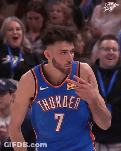 A Basketball Player Wearing A Thunder Jersey With The Number 7 On It GIF