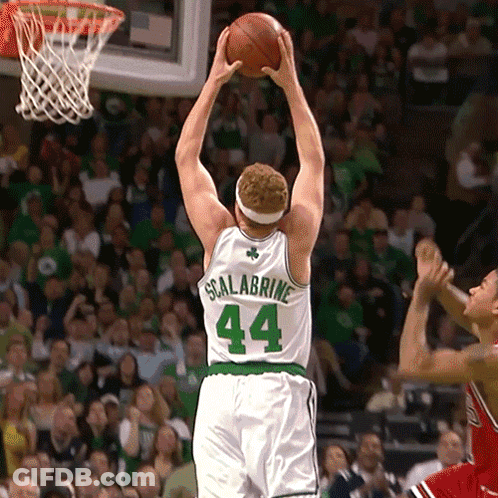 A Basketball Player Wearing A White Jersey With The Number 44 On The Back GIF