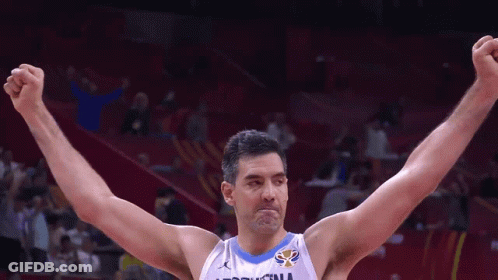 A Basketball Player Wearing A White Jersey With The Word Argentina On It GIF
