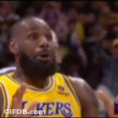 A Basketball Player Wearing A Yellow Jersey That Says Lakers On It GIF