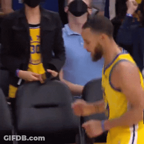 A Basketball Player Wearing A Yellow Jersey With The Number 30 On It Stands In Front Of A Crowd . GIF