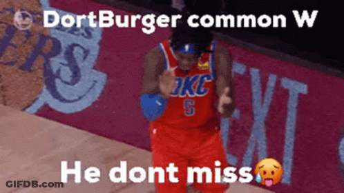 A Basketball Player Wearing An Okc Jersey Is Dancing On The Court GIF