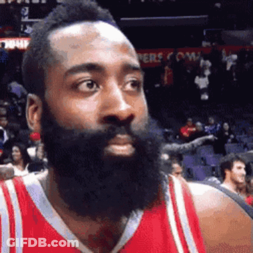Bearded Basketball Player In Red Jersey Looking At Camera GIF