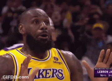 A Basketball Player With A Beard Wearing A Yellow Lakers Jersey GIF