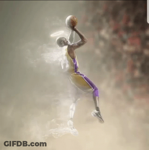 A Basketball Player With A Halo On His Head Is Jumping In The Air While Holding A Basketball GIF
