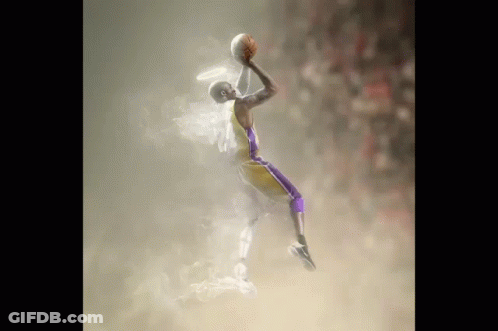 A Basketball Player With A Halo On His Head Is Jumping In The Air With A Ball GIF