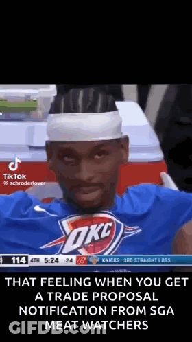 A Basketball Player With A Headband On His Head Is Sitting In The Stands . GIF