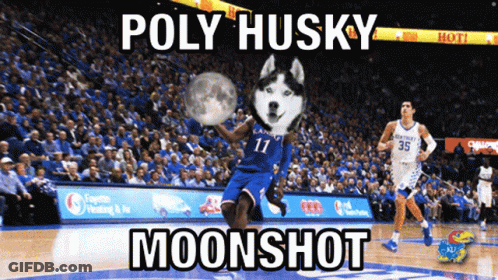 A Basketball Player With A Husky Face On His Jersey Holds The Moon GIF