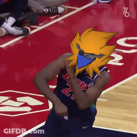 A Basketball Player With A Mask On His Face And The Number 21 On His Jersey GIF