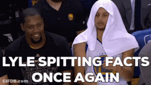 A Basketball Player With A Towel On His Head And The Words Lyle Spitting Facts Once Again Behind Them GIF