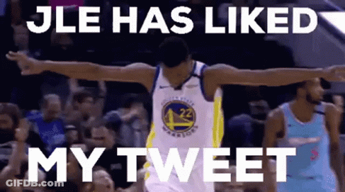 A Basketball Player With His Arms Outstretched Says Jle Has Liked My Tweet . GIF