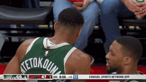 A Basketball Player With The Name Tetokouni On The Back Of His Jersey GIF