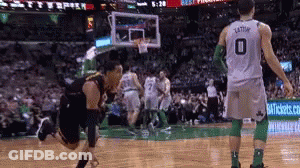 A Basketball Player With The Number 0 On His Jersey Is Kneeling On The Court GIF