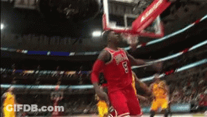 A Basketball Player With The Number 5 On His Jersey Jumps Into The Air GIF