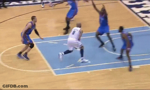 A Basketball Player With The Number 6 On His Shorts GIF