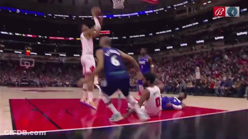 A Basketball Player With The Number 6 On The Back Of His Jersey Is Jumping In The Air GIF