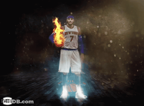 A Basketball Player With The Number 7 On His Jersey Is Holding A Fireball In His Hand GIF