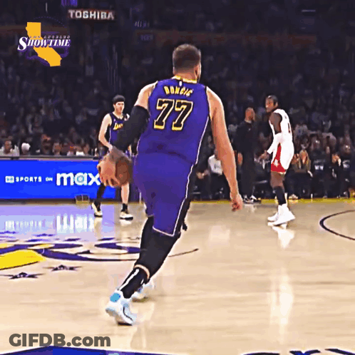 A Basketball Player With The Number 77 On His Back GIF