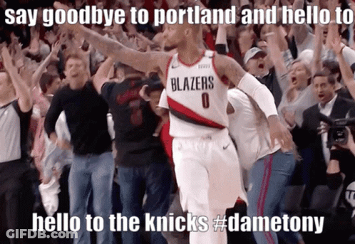 A Basketball Player With The Word Blazers On His Shirt GIF