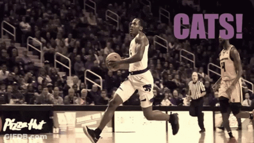A Basketball Player With The Word Cats On The Top GIF