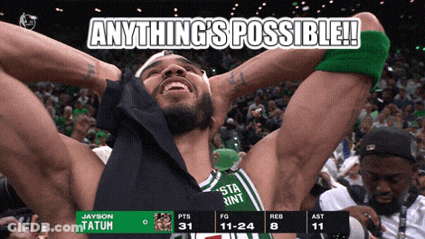 A Basketball Player With The Words Anything 'S Possible Written Above Him GIF