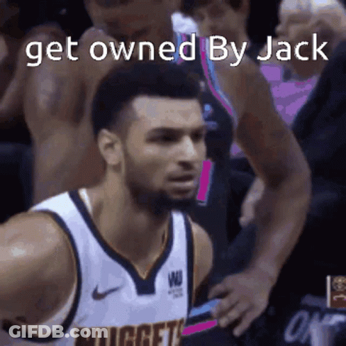 A Basketball Player With The Words Get Owned By Jack Written On It GIF