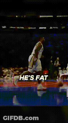 A Basketball Player With The Words He 'S Fat On The Bottom GIF