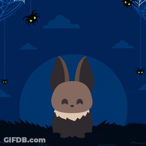 A Bat With A Heart In Its Mouth And Spiders Around It GIF