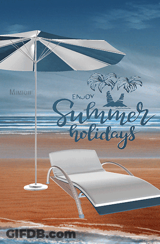 A Beach Scene With The Words Enjoy Summer Holidays Written On It GIF
