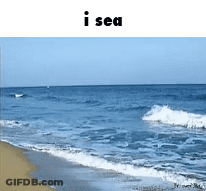 A Beach With The Words I Sea Above It GIF