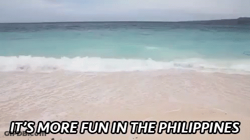 A Beach With The Words " It 'S More Fun In The Philippines " On It GIF