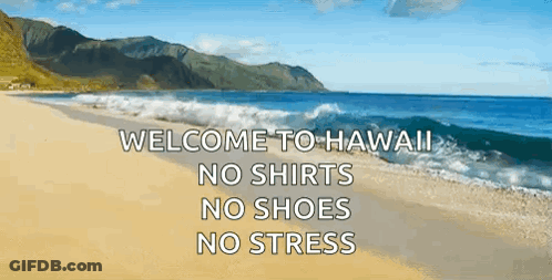 A Beach With The Words Welcome To Hawaii On It GIF