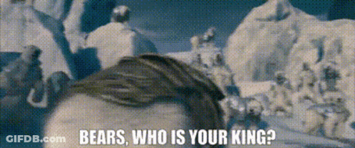 A Bear Is Standing In The Snow And Says Bears Who Is Your King GIF