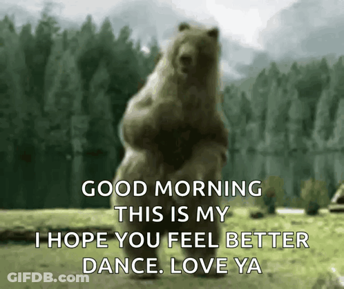 A Bear Is Standing On Its Hind Legs In A Field And Says Good Morning This Is My I Hope You Feel Better Dance . Love Ya GIF