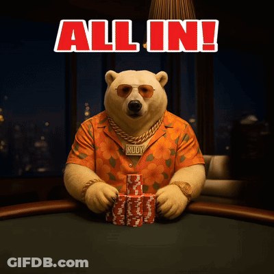 A Bear With A Necklace That Says Rudy Is Holding A Pile Of Poker Chips GIF