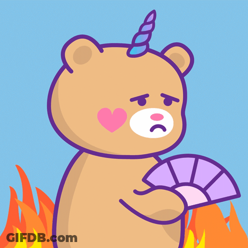 A Bear With A Unicorn Horn Is Holding A Fan GIF
