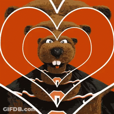 A Beaver Wearing A Cape Is Surrounded By A Heart With The Letter N On It GIF