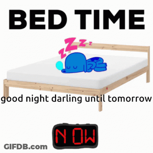 A Bed With A Sleeping Whale On It And The Words Bed Time Good Night Darling Until Tomorrow Below It GIF
